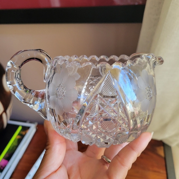 Vintage Crystal Creamer/Pitcher Flower Design American Brilliant Cut Heavy - Picture 1 of 9
